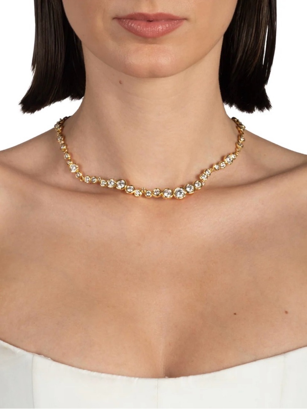 NEW Alexis Bittar Asterales Gold Riviera Necklace 14k Gold Plate Clear C Z JL17